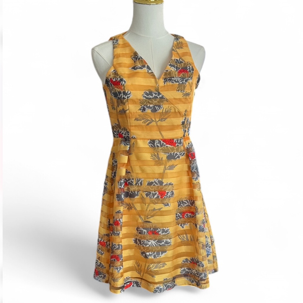 Banana Republic Sleeveless Yellow Floral Stripe A-Line Dress SIZE 2P